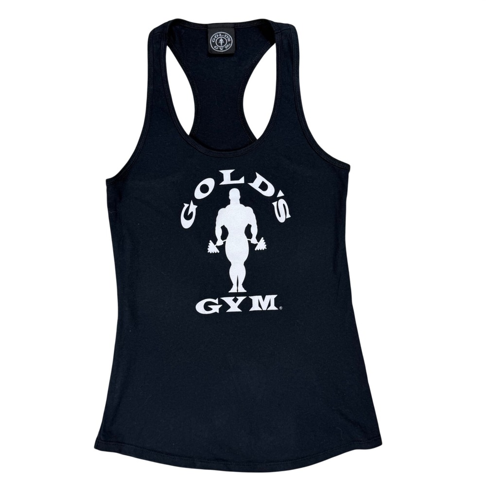 S Golds Gym Womens Racerback Black White Logo Bodybuilding Athletic